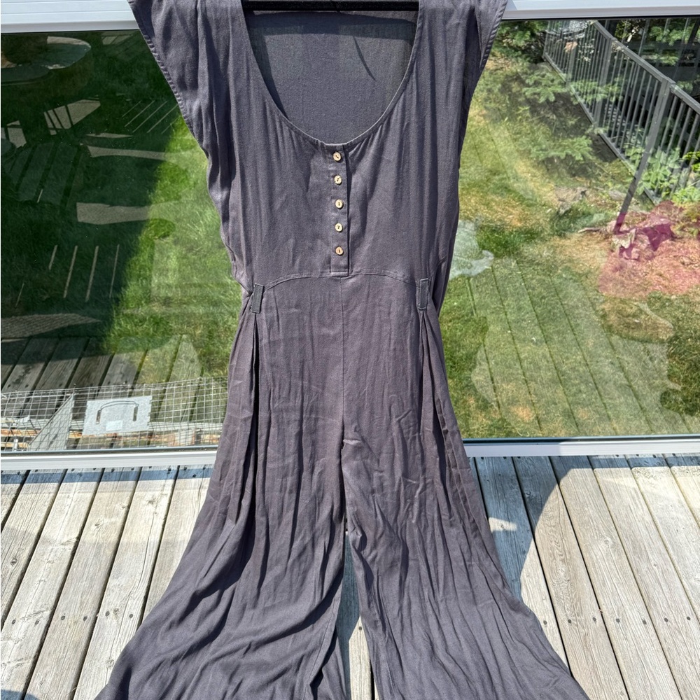 Free People Black Sleeveless Jumpsuit with Wide Leg Design